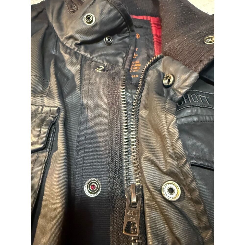 Schott Bros military/bomber Sz L Black Red Flannel Lined Hooded Jacket Sz L Rar - Picture 8 of 10